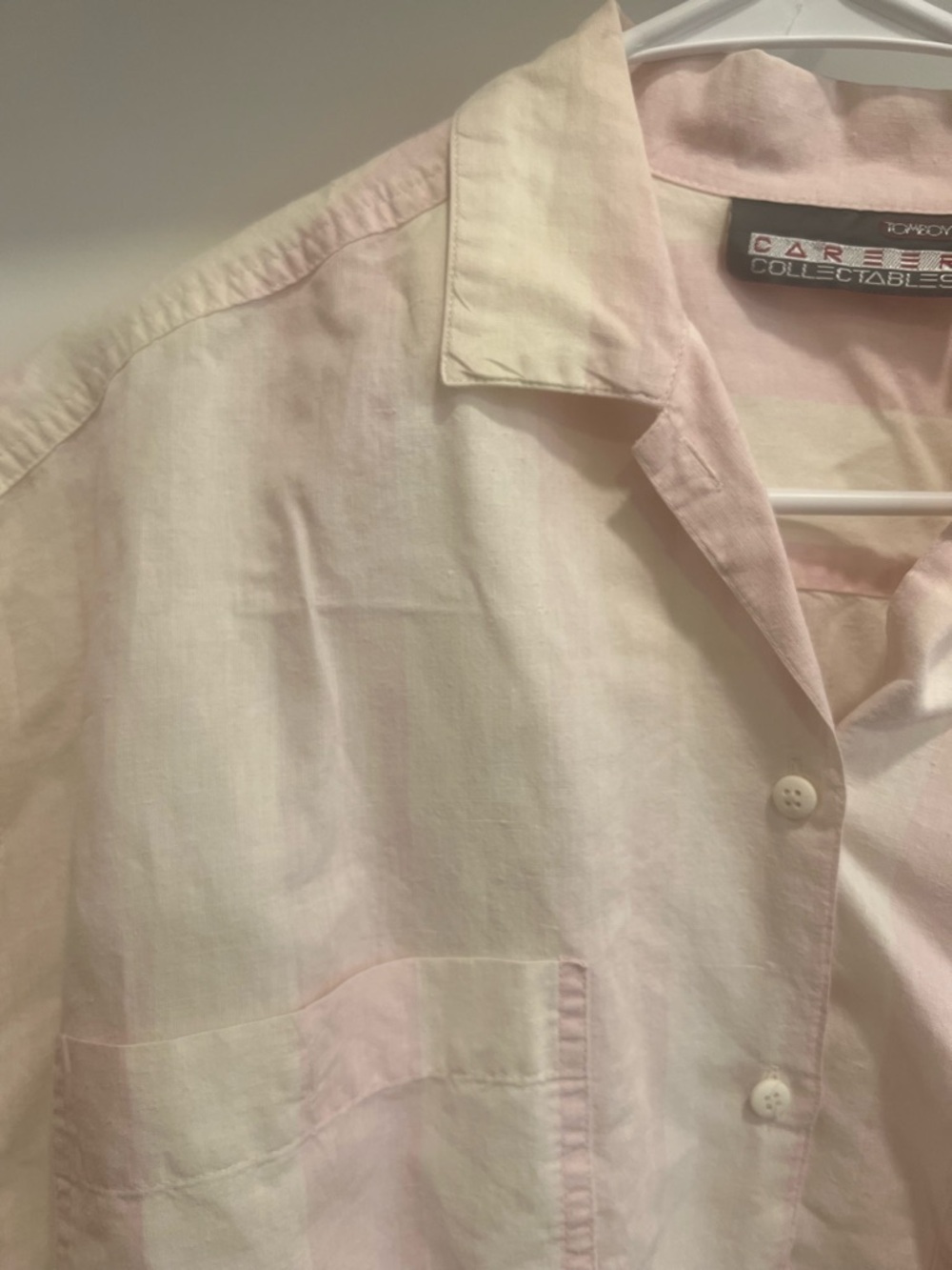 Vintage Pink and Cream Striped Short-Sleeve Button Shirt - Picture 2 of 7